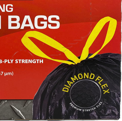 Large Drawstring Trash Bags, 33-gallon, 34-count, Diamond Flex Premium Stretch, 1.05-mil, Black