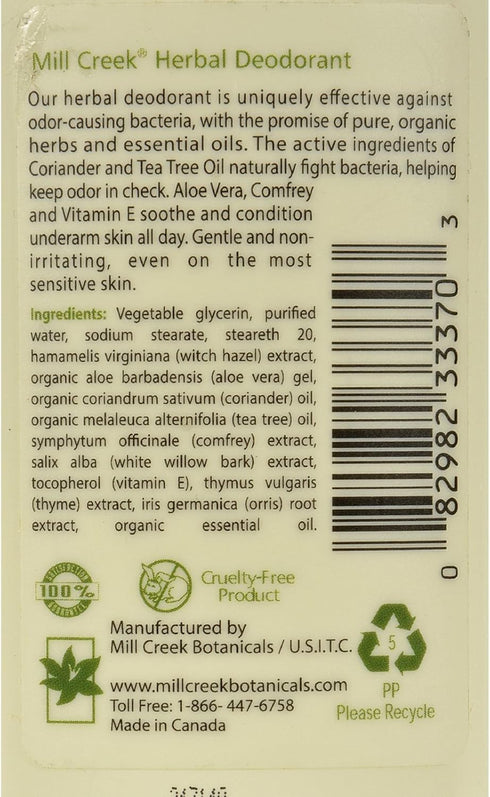Mill Creek Deodorant Herbal Natural & Organic, 2.5oz