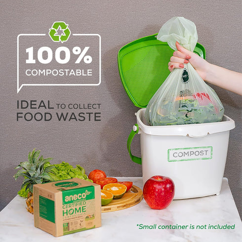 ANECO 100% Compostable Trash Bags, 2.6 Gallon, Extra Thick Kitchen Small Compost Bags, 100 Count