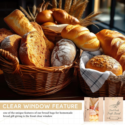 Sinload 50 Packaging 14 8.3 3.5'' Pcs Sourdough Paper Bread Bags for Homemade Large Loaf With Clear Window for Storage