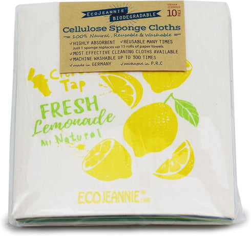 Eco-Friendly Reusable German Cleaning Cloth (10 Pack) 100% Biodegradable Cellulose Sponge Kitchen Cloths, GMO-Free,