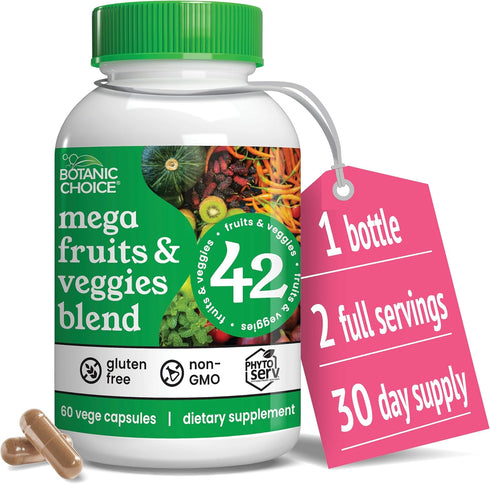 Botanic Choice Mega Fruits and Veggies Blend, 42 Fruit & Vegetable Superfood Capsules, 60 Capsules