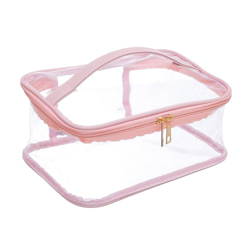 Large Clear Cosmetic Bag for Women, See-Through Makeup Pouch for Travel or Home, Transparent PVC Organizer (Blush)