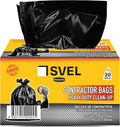 Svel Heavy Duty Industrial Contractor Bags 42 gallons 2 Mil (20 Bags) -