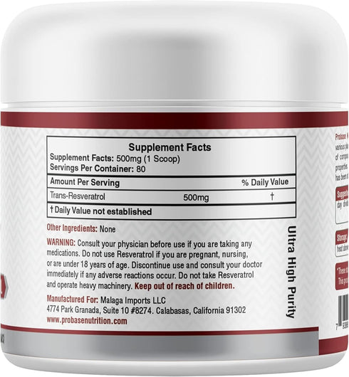 Pure Pharmaceutical Grade Trans-Resveratrol Powder, 1000mg Micronized Vegan Supplement for Healthy Aging