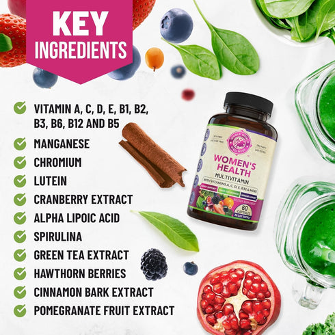 Womens Daily Multivitamin Multimineral Supplement - 60 Capsules - Energy, Mood, Focus, Hair, Skin & Nails