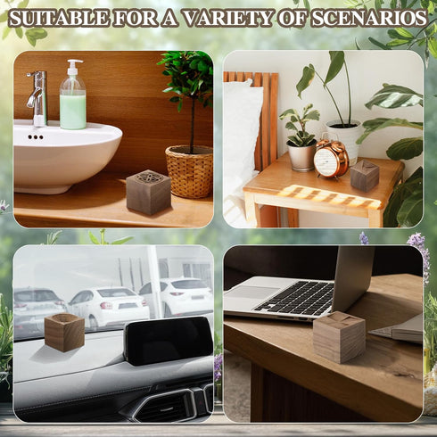 Leinuosen 4 Pcs Wooden Essential Oil Diffuser Square Diffuser Wooden Grain Portable Air Freshener for Car Aromatherapy