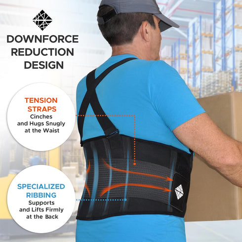 Adjustable Lower Back Support Belt with Suspenders, Heavy Duty Work Brace for Men & Women