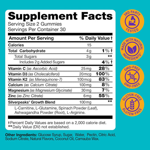 Gummies K2 60 Height Growth for Kids - Growth Vitamins for Teens, Height Increase Multivitamin for Boys & Girls