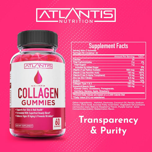 Collagen Gummies for Women, Multi Collagen Supplement with Types 1 & 3, 60 Gummies for Hair, Nails, and Skin