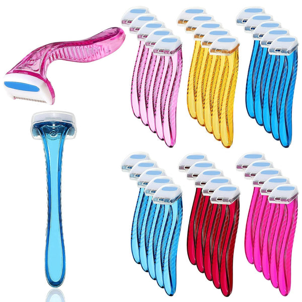 Honoson 30 Pieces Bikini Razors Trimmer for Women - Disposable Travel Accessories for Body Hair Removal (Light Blue,