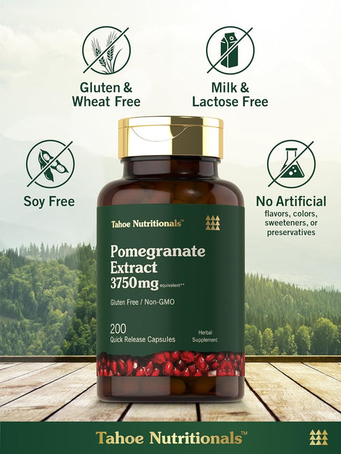 Pomegranate Extract, 200 Capsules, 3750 mg, Non-GMO, Gluten Free Supplement