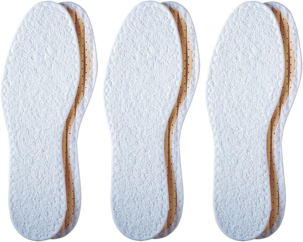 Pedag Summer Terry Cotton Sockless Insoles, Handmade in Germany, Washable, US Women 8/ Men 5/ EU 38, White, 3 Pair