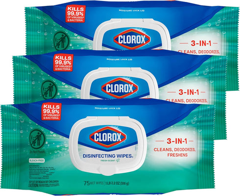 Clorox Disinfecting Wipes Flex Pack, Bleach Free, Fresh Scent, 75 Count, Pack