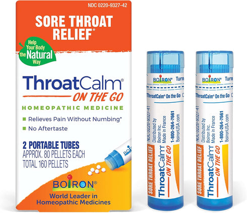 Boiron ThroatCalm On The Go, Pain Relief from Red, Dry, Scratchy, Sore Throats - 2 Count (160 Pellets)