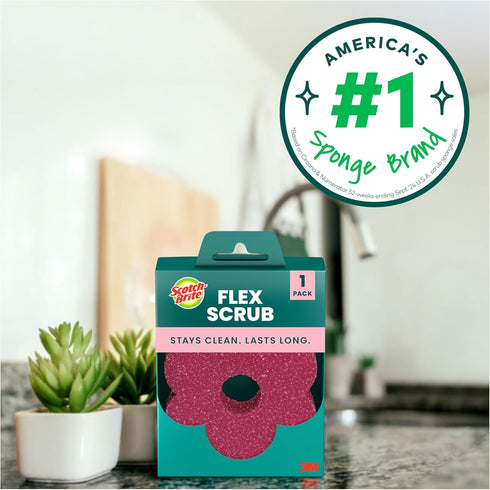 Scratch,1 Scotch-Brite Flex Scrub, Pink, Non-Scratch Dish Sponge with Flexible Shape, Non- Kitchen Sponge