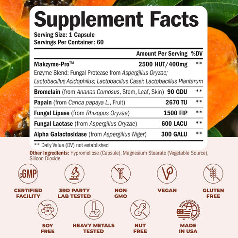 Digestive Enzymes - Probiotic Multi Enzyme Supplements with Unique Makzyme-Pro Formula - 60 Caps