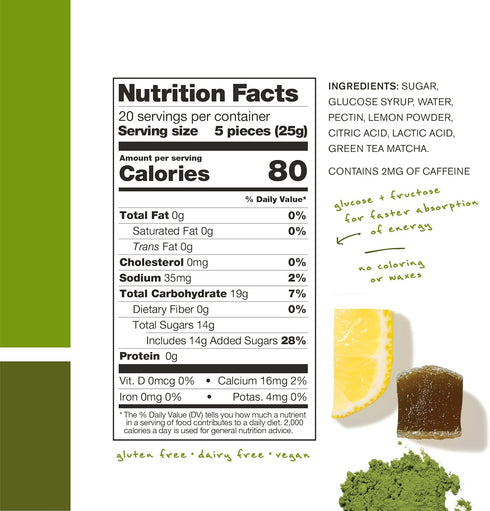 Skratch Labs Energy Chews | Energy Gummies for Running, Cycling, and Sports Performance | Matcha + Lemon (10 Pack)
