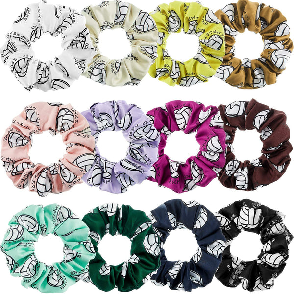 WILLBOND 12 Pieces Silk Hair Scrunchies, Volleyball Sport Hair Ties, Satin Bands for Women, Multicolor
