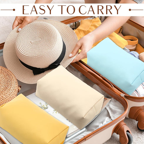 Sanwuta 9 Pcs Preppy Makeup Bag, Waterproof PU Leather Cosmetic Pouch, Toiletry Bags for Traveling, Macaron Colors