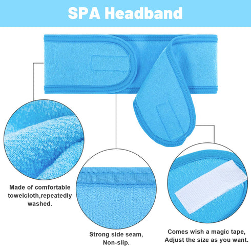 Whaline 4 PCS Spa Headband, Stretch Terry Cloth Makeup Hair Band for Sport Yoga Shower (Blue)