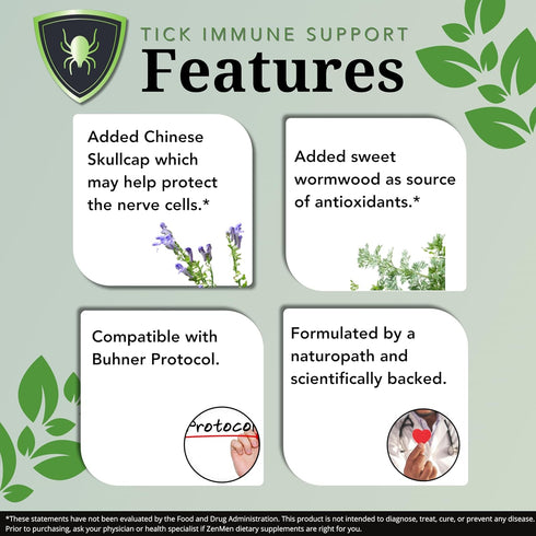 Tick Immune Support Supplement - Improved Formula with Japanese Knotweed, Cat's Claw, Chinese Skullcap, 90 Vegan