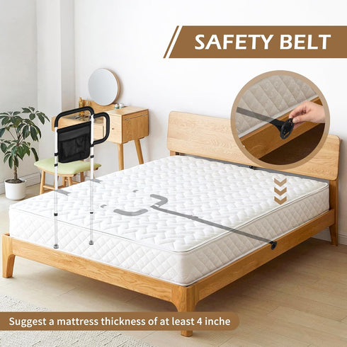 NobrNyanT 2 Bed Rails for Elderly Adults Safety, Adjustable Bed Cane with Sturdy Support Foot & Storage Pockets, Steel