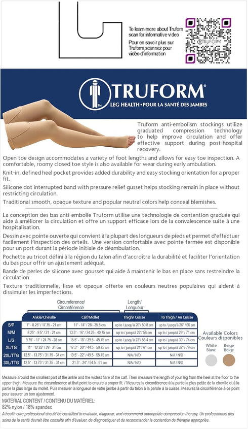 Truform Anti Embolism Stockings, Thigh High, 18 mmHg Compression, Open Toe, Beige, Medium