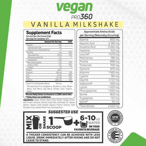 Forzagen Vegan Protein 360, 2 Lbs, 27 Servings, Plant Based Protein from Quinoa, Brown Rice, Pea Isolate, Vanilla