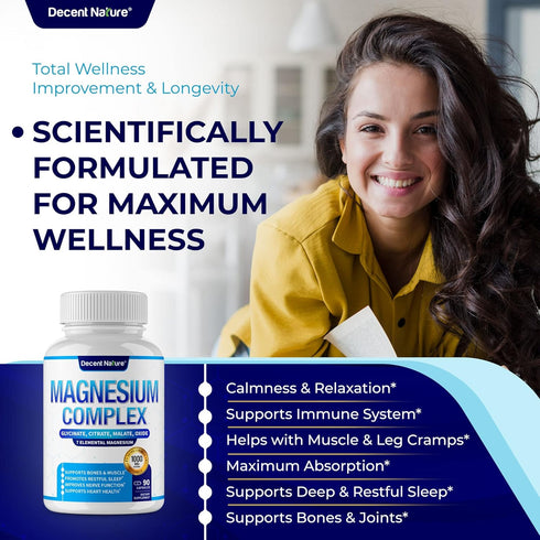 Magnesium Complex 1000mg, 90 Capsules - 7 Elemental Magnesium Supplement with Glycinate, Citrate, Malate & More