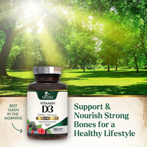 Vitamin D3 5000 IU Chewable for Bone, Teeth, Muscle & Immune Support, 120 Chewable Tablets