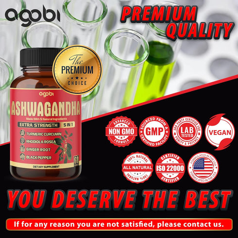 3 Packs Ashwagandha Supplement 5200mg - 5in1 with Ginger, Turmeric, Rhodiola Rosea, 6-Month Supply