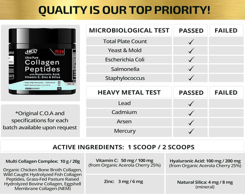 Collagen Peptides Powder with Vitamin C & Hyaluronic Acid, Hydrolyzed Multi Type I, II, III, V, X