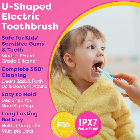 Kids Toothbrushes U Shape, Automatic Toothbrush, Toddler U Shaped, Rechargeable Electric Brush Age 2+, Unicorn