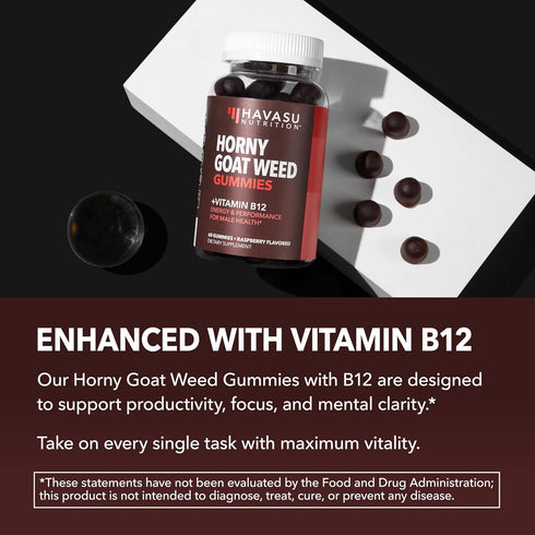 Gummies B12 30 Count 15 Horny Goat Weed with Vitamin - Energy, Endurance & Performance Support for Male Health