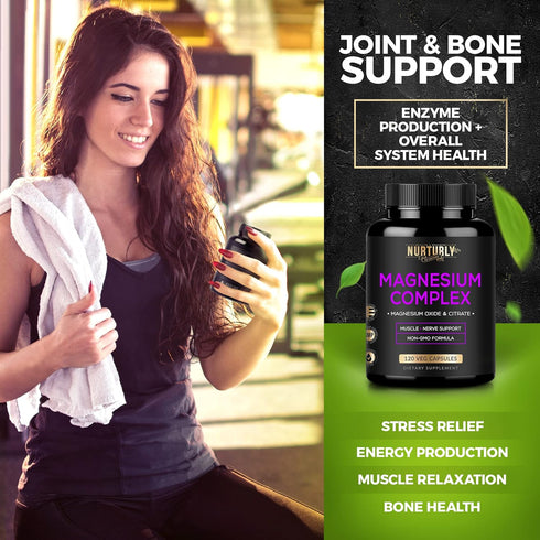 Magnesium Citrate & Oxide 500mg Complex Supplement - High Absorption for Bone Density, Muscles, Energy - 120 Vegan