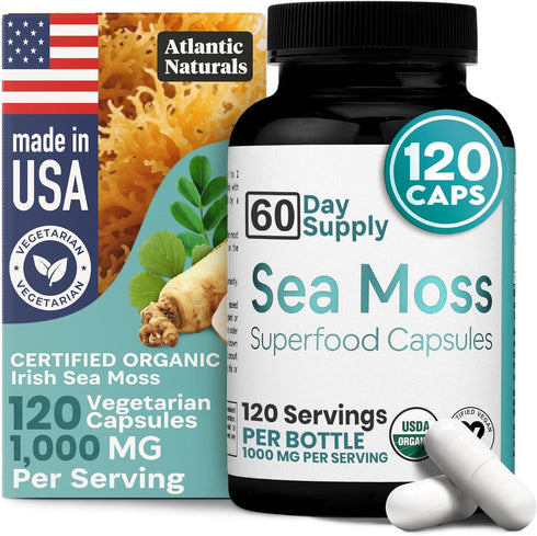 Atlantic Naturals Sea Moss Capsules with Moringa, Ashwagandha, Black Seed Oil, Ginger & Ginseng, 120 Count