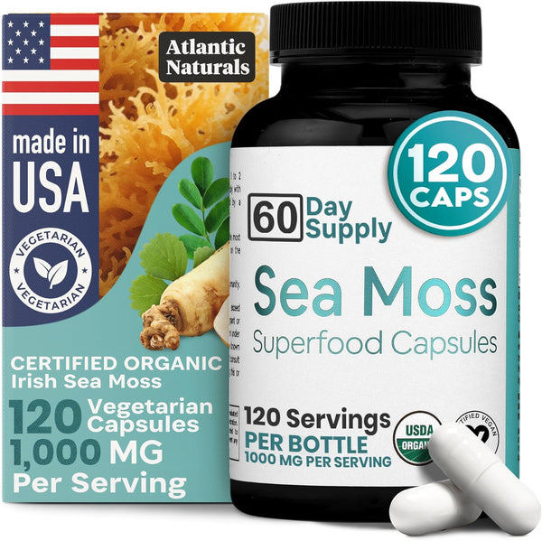 Atlantic Naturals Sea Moss Capsules with Moringa, Ashwagandha, Black Seed Oil, Ginger & Ginseng, 120 Count