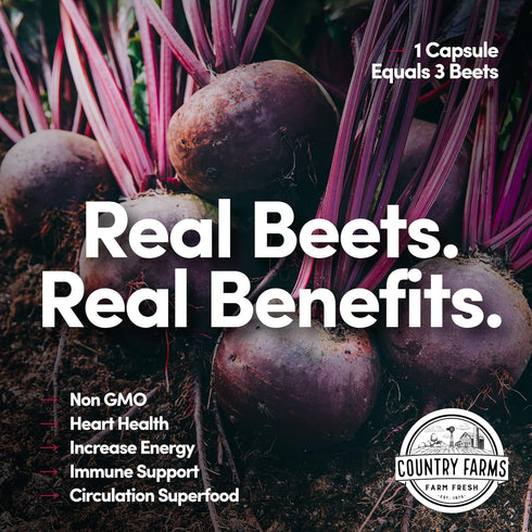 COUNTRY FARMS Bountiful Beets Capsules, Natural Nitric Oxide Booster, 90 Count, Wholefood Beet Extract