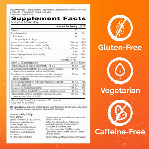 Emergen-C Zero Sugar 1000 mg Vitamin C Powder, 36 Count for Daily Immune Support with Electrolytes