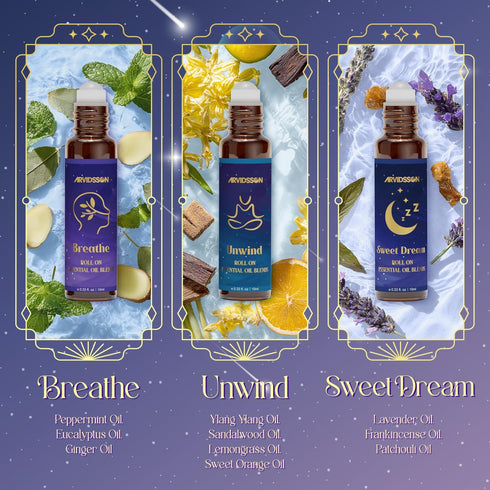 Set, ARVIDSSON Essential Oils Roll On Natural Self Care Essential Oil Blends Gift for Women - Sweet Dream, Unwind