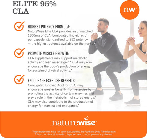 NatureWise CLA 1300 - 95% Active Conjugated Linoleic Acid, Non-GMO, Gluten Free - 90 Softgels
