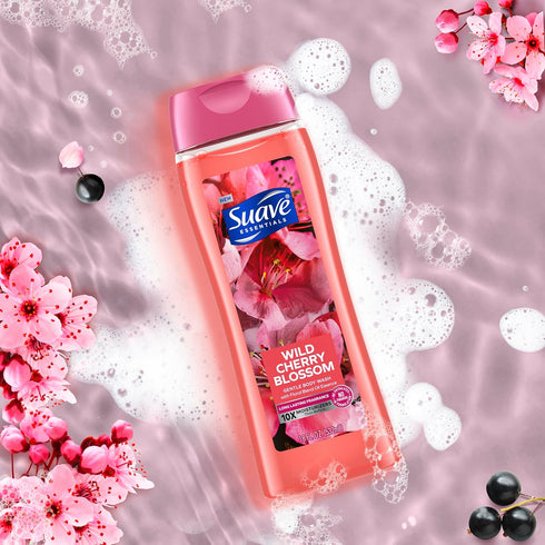 Suave Moisturizing Body Wash - Wild Cherry Blossom & Vitamin E Extract, 18 Oz (Pack of 6)