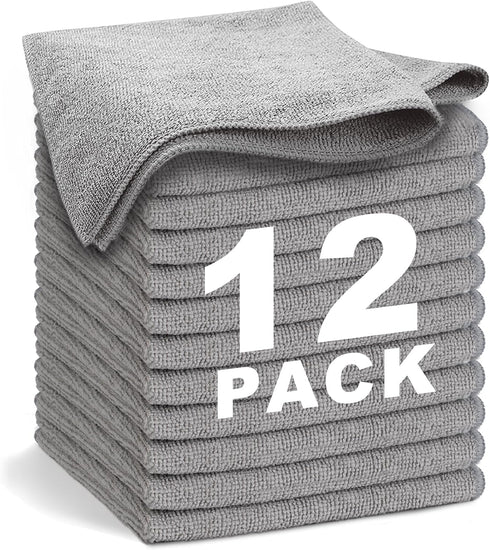 Gray Microfiber Cleaning Cloth 13"x13", Ultra Soft Absorbent Rags for Housekeeping, Lint Free Reusable Cleaning Cloths