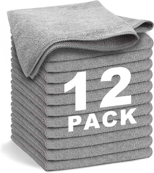Gray Microfiber Cleaning Cloth 13"x13", Ultra Soft Absorbent Rags for Housekeeping, Lint Free Reusable Cleaning Cloths