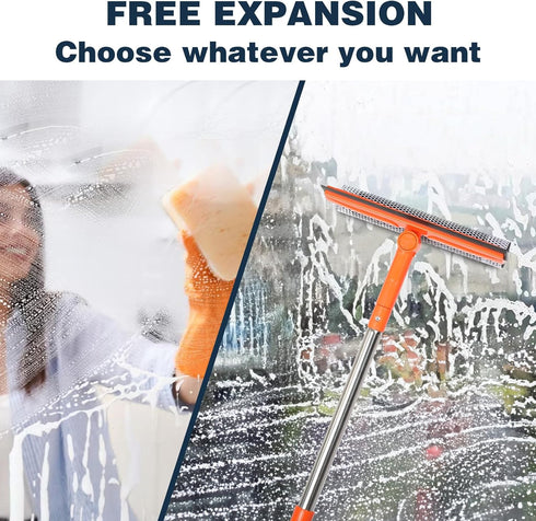 Professional 2 in 1 Window Squeegee Cleaner with Long Stainless Steel Handle for High Windows