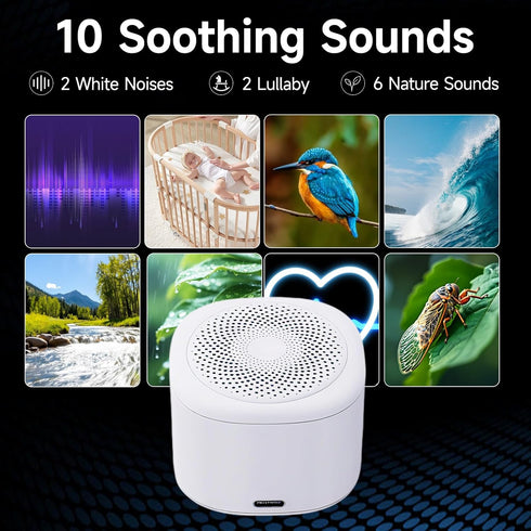 Sleep,10 7 3 Settings, 15-18 White Noise Machine for Soothing Sounds, Night Light Colors, Timer Portable Sound Machine