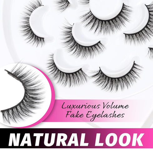 Veleasha 5D Faux Mink Cat Eye Lashes - Handmade False Eyelashes, 7 Pairs Luxurious Volume Pack (5D28)
