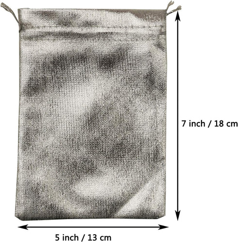 Pack of 100 Heavy Duty Silver Drawstring Organza Jewelry Pouches - 5"x 7" for Wedding Party Favor Bags