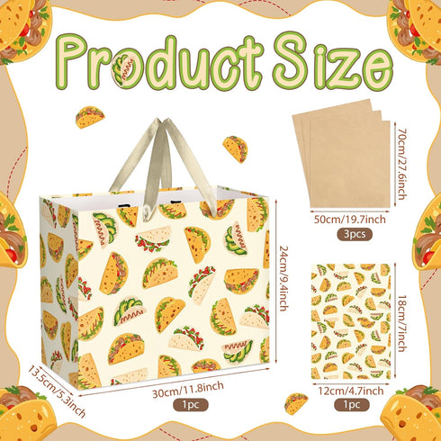 Peconal Taco Gift Bag Taco Mexican Fiesta Gift Wrapping Paper Bag with Handle Greeting Card Tissue Paper Mexican Food